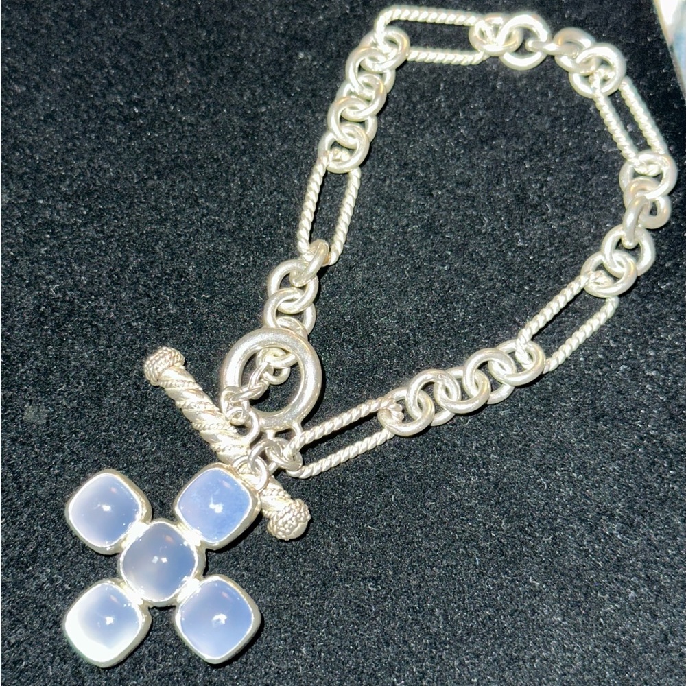 Vintage Lori Bonn Chalcedony cross bracelet. sterling Silver quartz 7 1/2 “ long - Picture 5 of 7